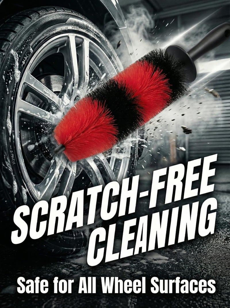 TAKAVU فرشاة عجلات تاكافو ماستر، فرشاة تفصيل العجلات والحواف سهلة الوصول، شعيرات ناعمة طويلة، فرشاة إطارات السيارات، فرشاة تنظيف العجلات، استخدام متعدد الأغراض للعجلات والحواف وعوادم الدراجات النارية (أحمر) - Image 3